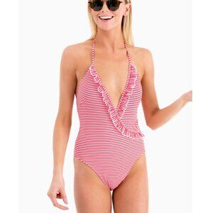SOLID & STRIPED Red and White Striped One-Piece Swimsuit